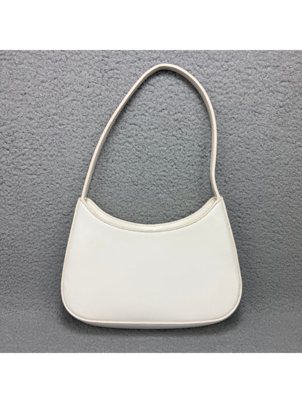 Oak + Fort Bag Womens White Baguette Faux Leather Shoulder Purse Curved Handbag